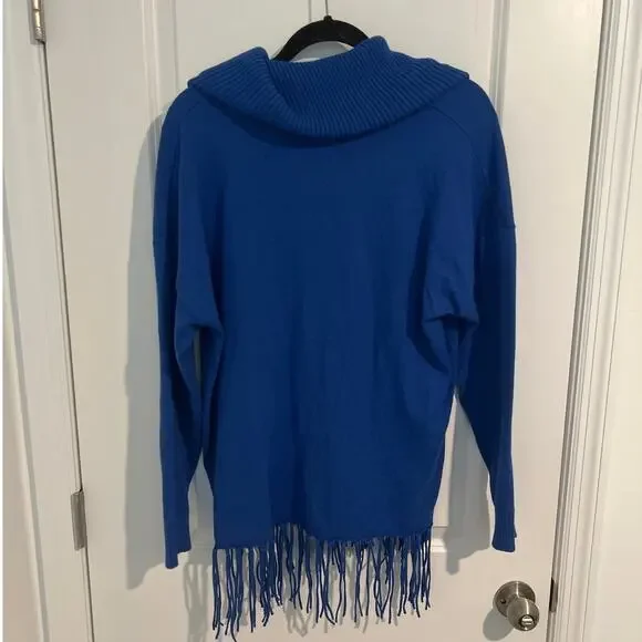 Michael Kors Long Sleeve Drape Cowl Neck Fringe Hem Knit Sweater Blue Women's 0X - Picture 7 of 7